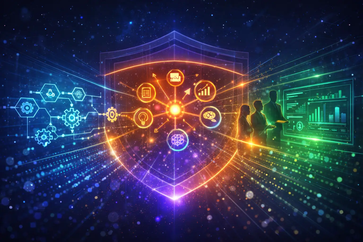 Illustration holographique représentant la sécurité IA en entreprise